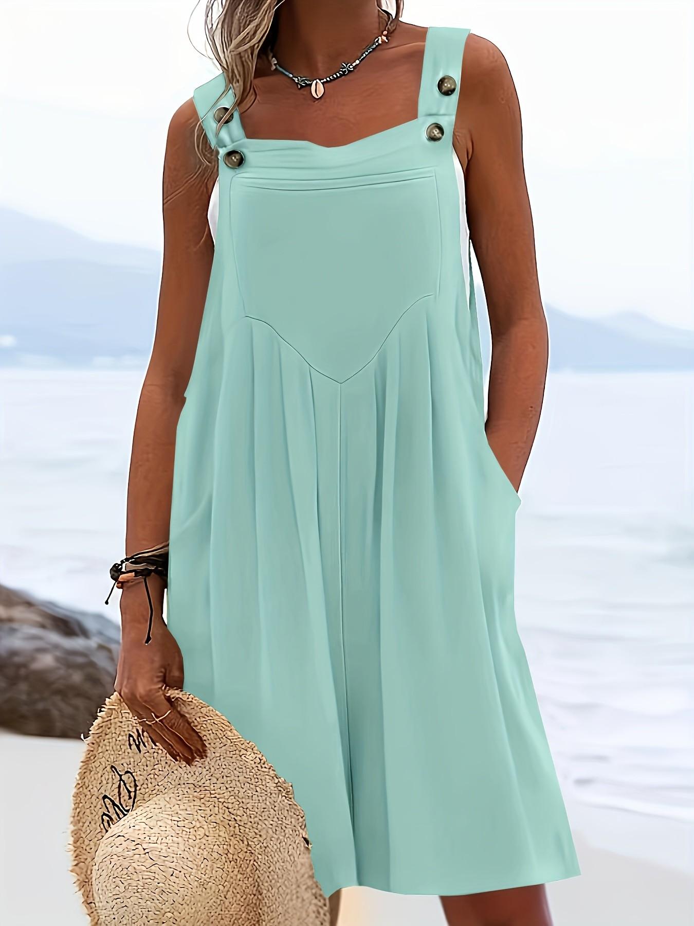 Women's Plus Size Casual Fashion Womenswear Spring Sleeveless Wide Leg Shorts, Loose Fit Belted Overall Pants with Button Pockets, 10 Colors Available
