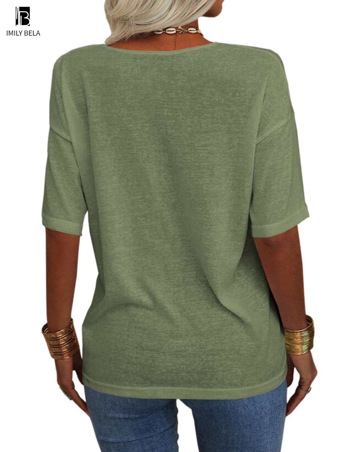 Women's Plain V Neck Drop Shoulder Tee, Casual Chic Minimalist Solid Color Half Sleeve T-shirt for Summer, Women's Basic Top for Daily Wear