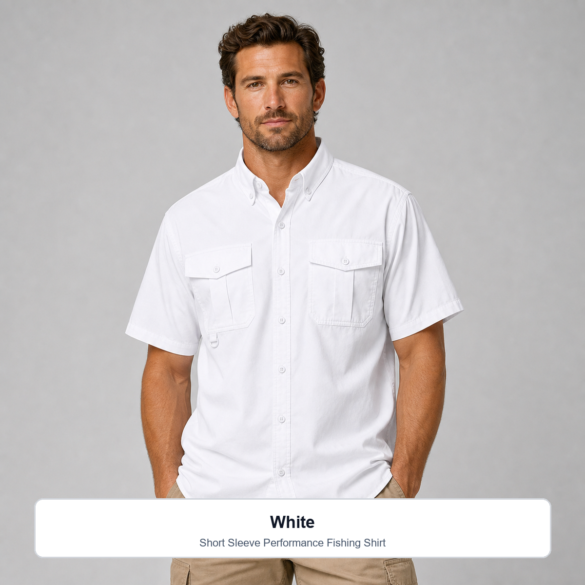 Men's 15-Pack Performance Fishing Shirts - White on-model view