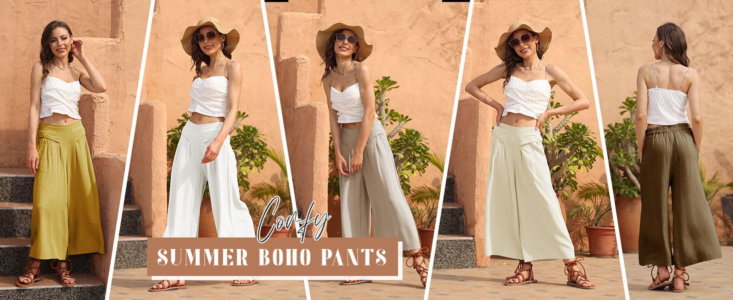Women's Cotton Linen Culottes Pants