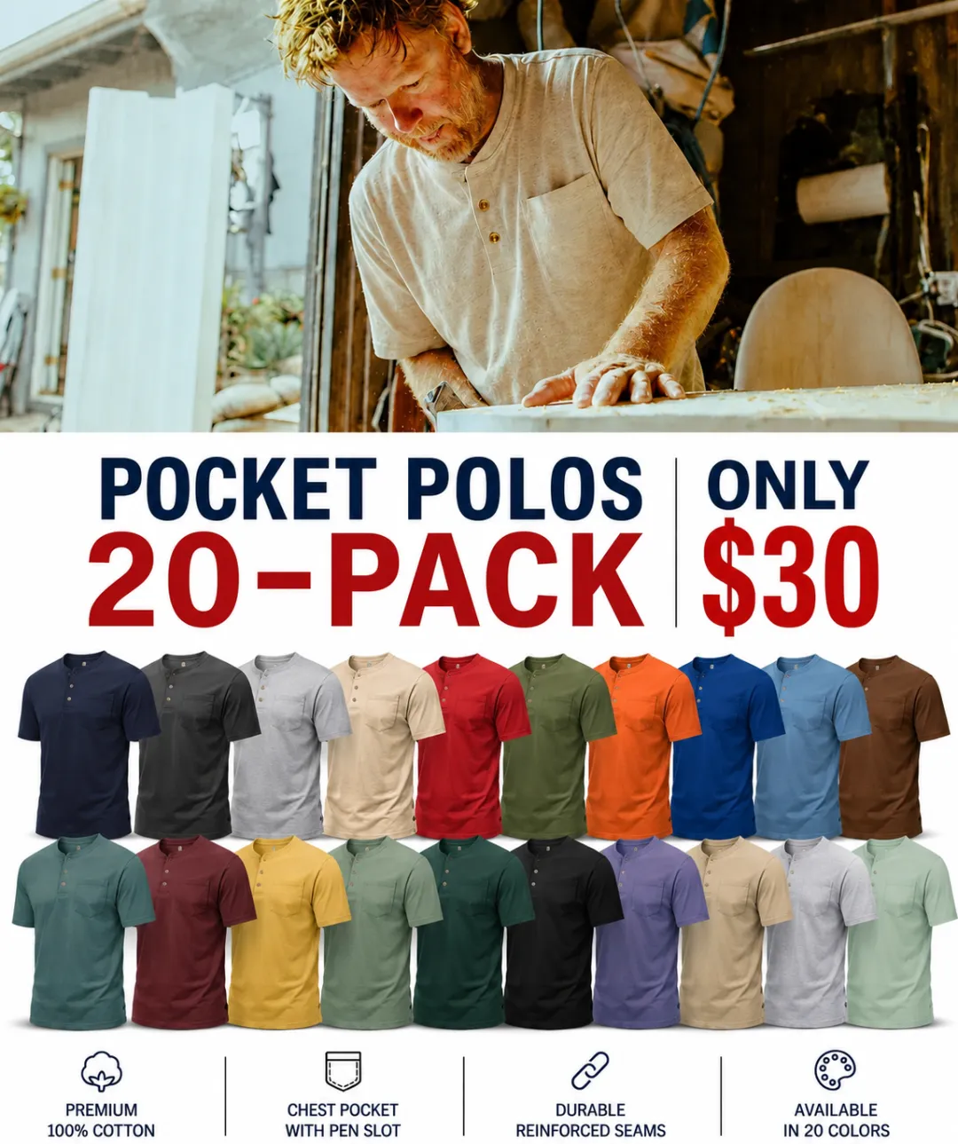 Men's Heavyweight Work Polo with Pocket
