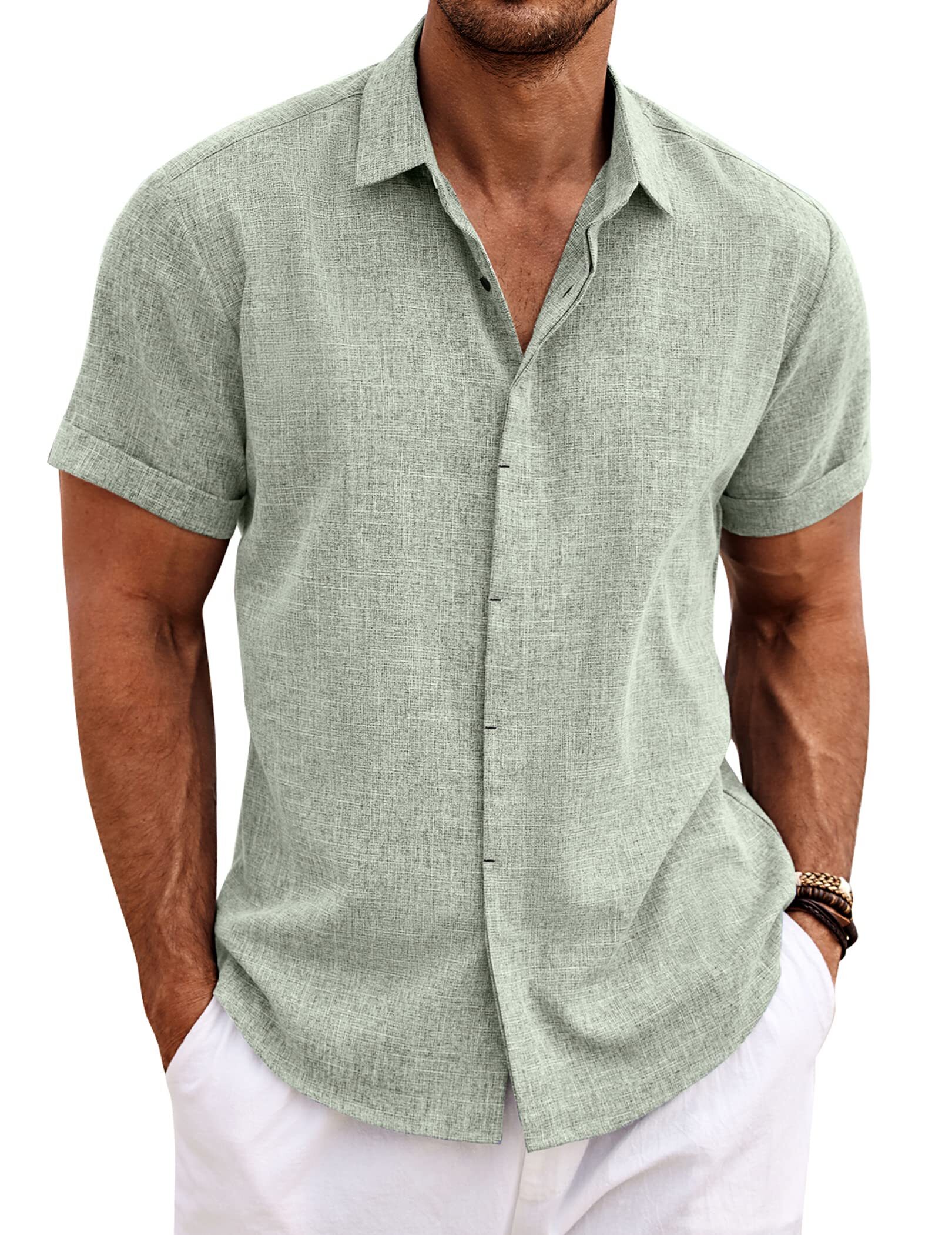 Men's Linen Shirt Short Sleeve Casual Shirt - image 7