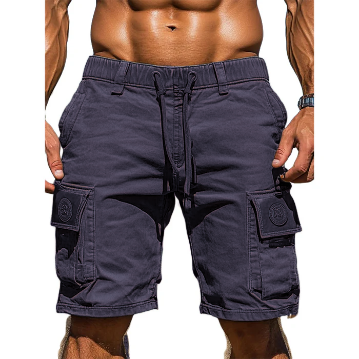 Men's Cotton Elastic Waist Multi - Pocket Cargo Shorts