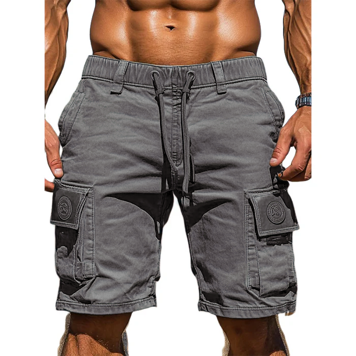 Men's Cotton Elastic Waist Multi - Pocket Cargo Shorts
