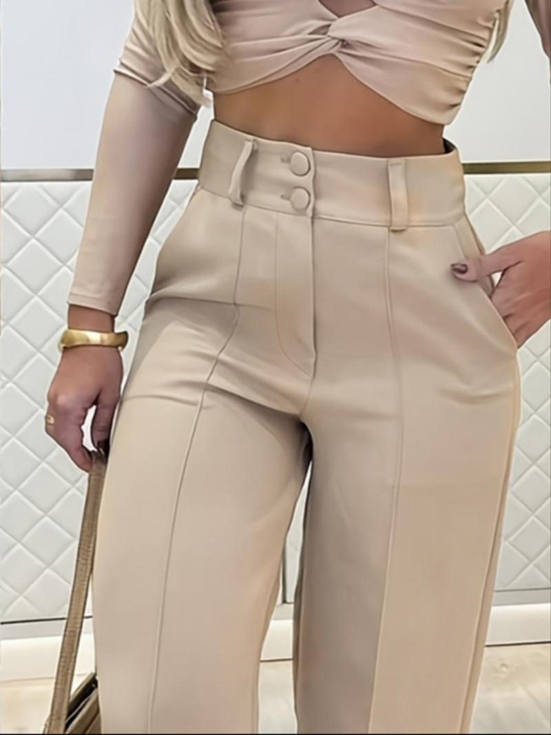 Women's Simple Wide-Leg Pants with Double Button Front, Versatile Commuter Essential Single Piece, Stylish Office Wear