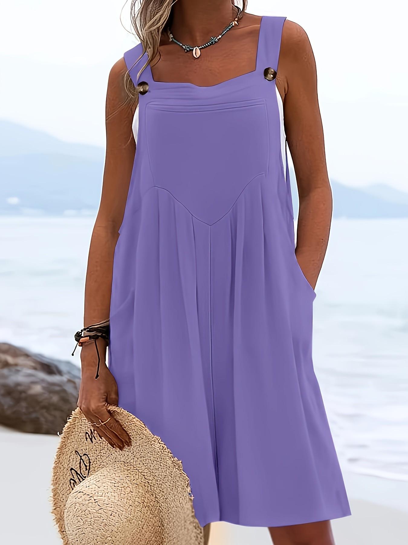 Women's Plus Size Casual Fashion Womenswear Spring Sleeveless Wide Leg Shorts, Loose Fit Belted Overall Pants with Button Pockets, 10 Colors Available
