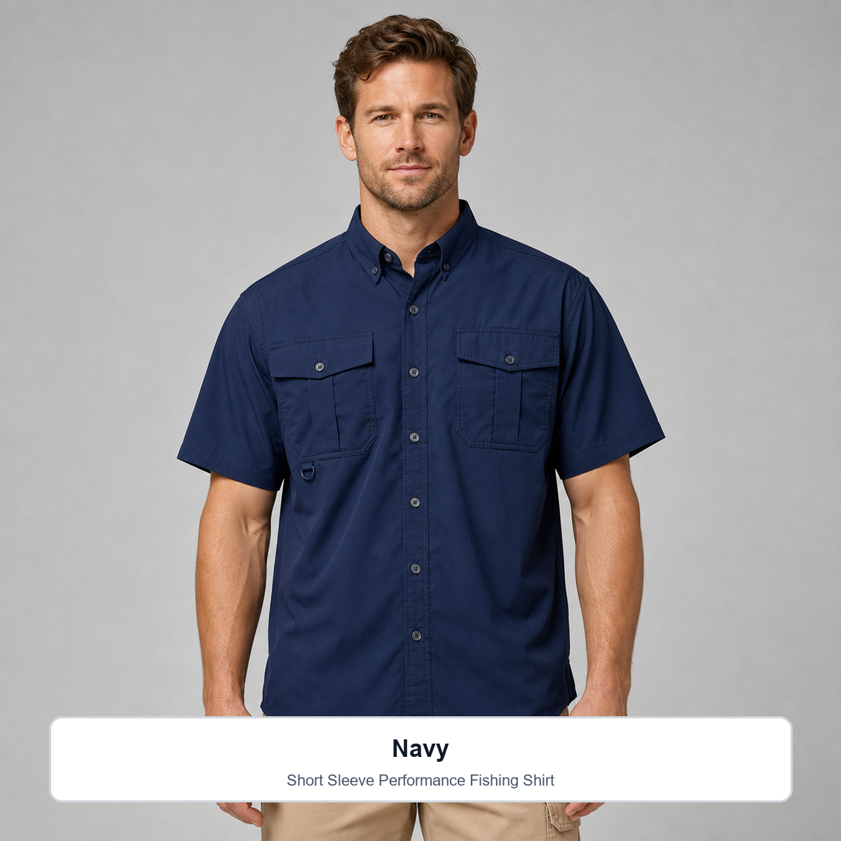 Men's 15-Pack Performance Fishing Shirts - Navy on-model view