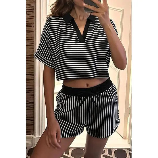 Women's striped short set detail