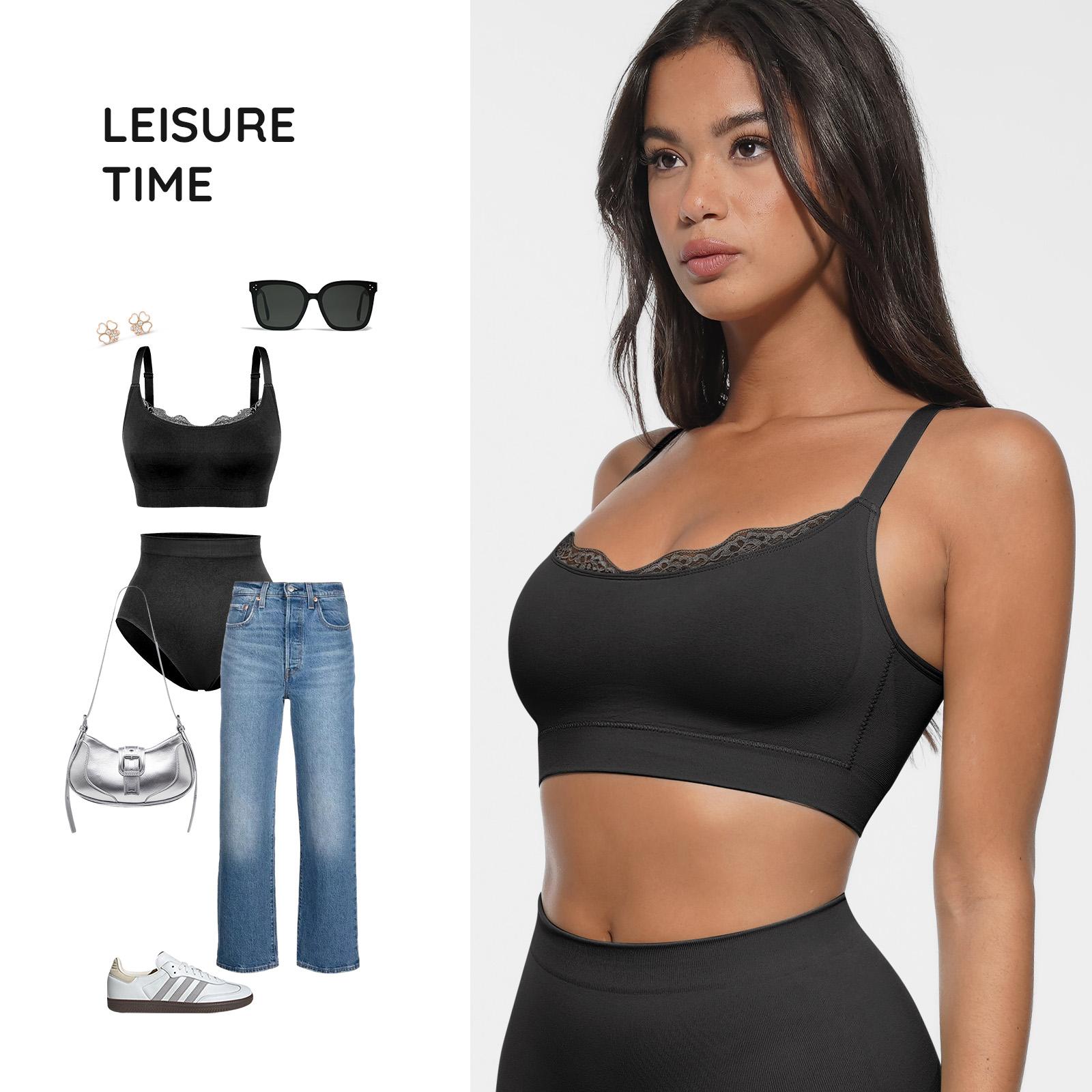 Lace Trim U-Plunge Bralette Wireless Seamless Wireless Everyday Bras Comfortable
