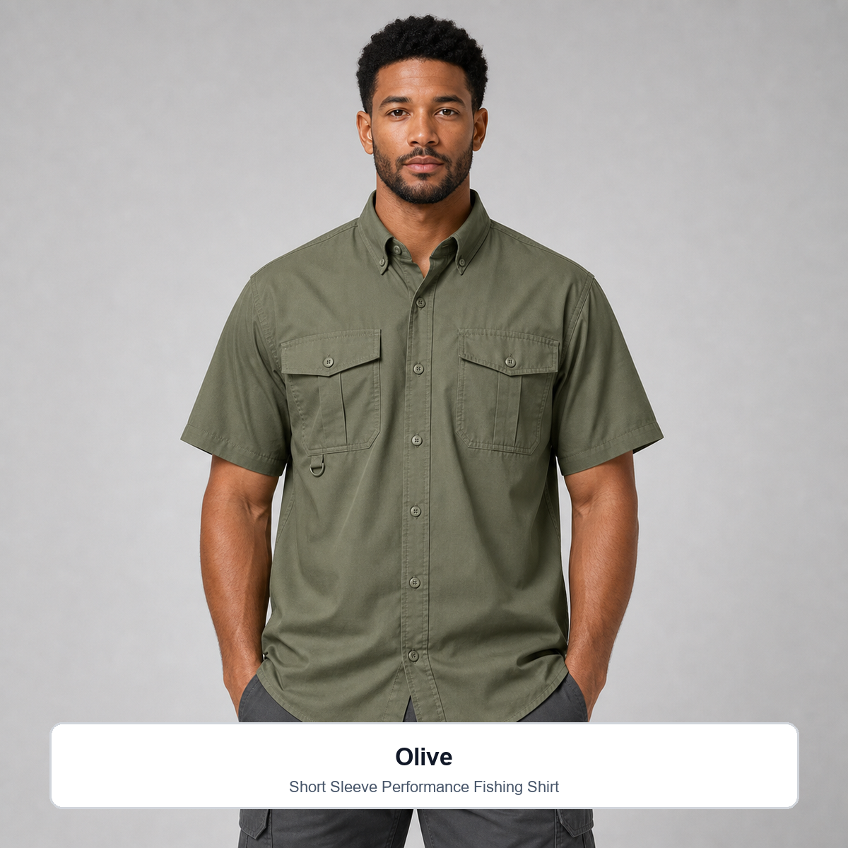 Men's 15-Pack Performance Fishing Shirts - Olive on-model view