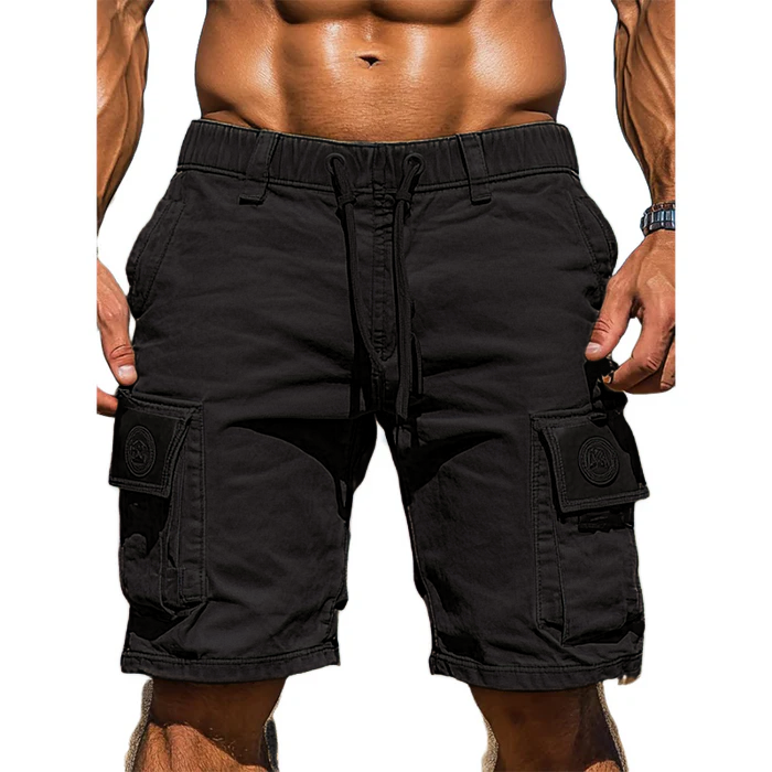 Men's Cotton Elastic Waist Multi - Pocket Cargo Shorts