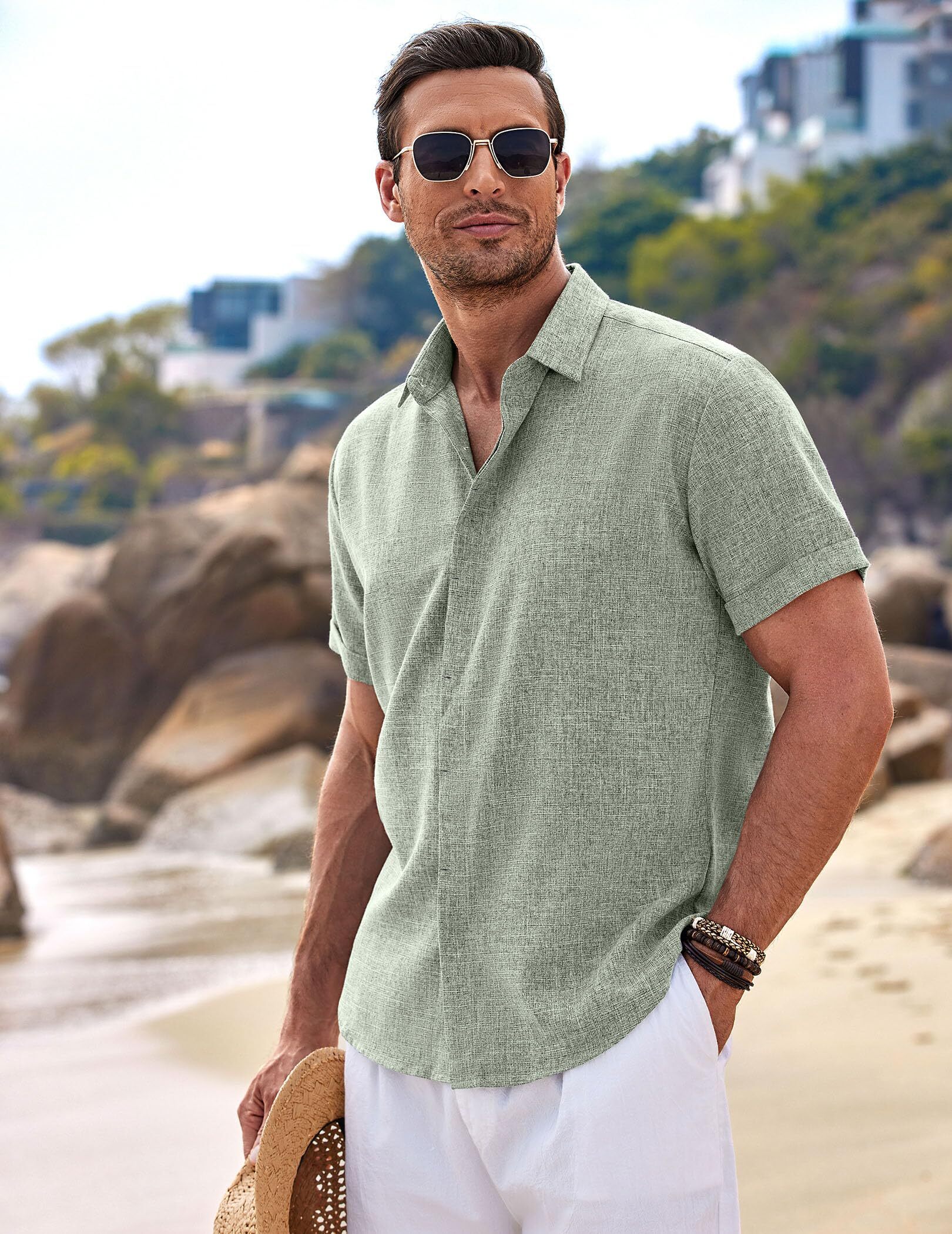 Men's Linen Shirt Short Sleeve Casual Shirt - image 5