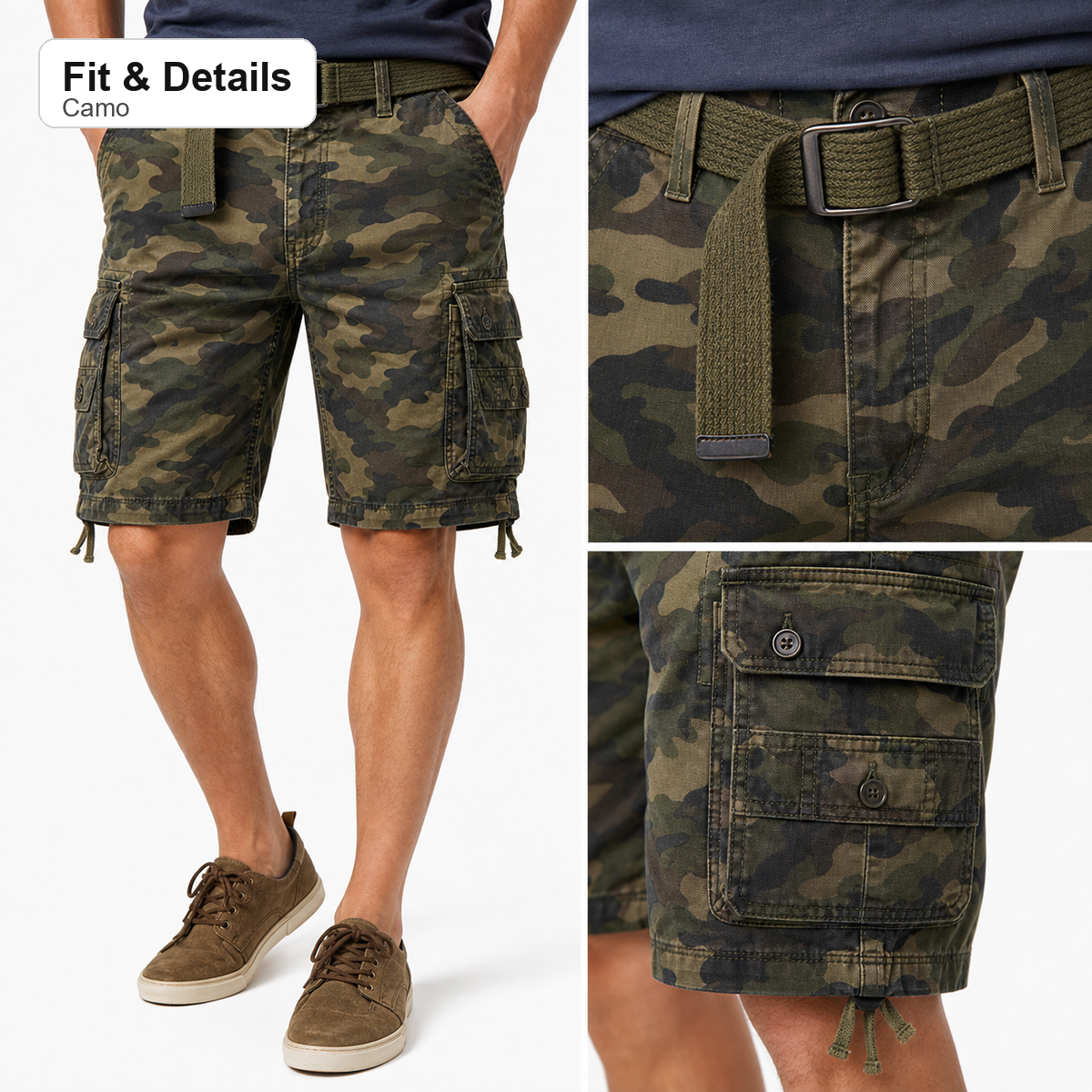 Men's 8-Pack Camouflage Casual Shorts - camo fit and pocket details