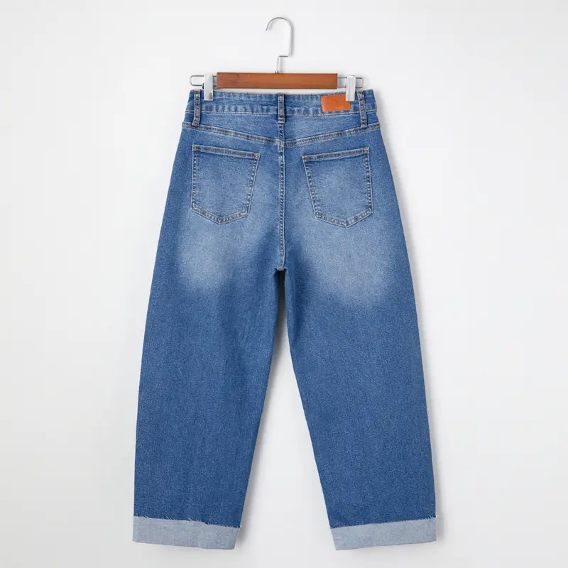Women's High Waisted Wide Leg Cropped Denim Jeans
