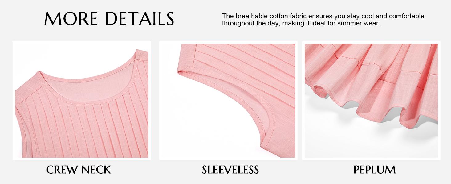 Cicy Bell Womens Pleated Babydoll Tank Tops Summer Peplum Sleeveless Cotton Blouses Loose Fit Flowy Shirts Casual Basic Crewneck Womenswear