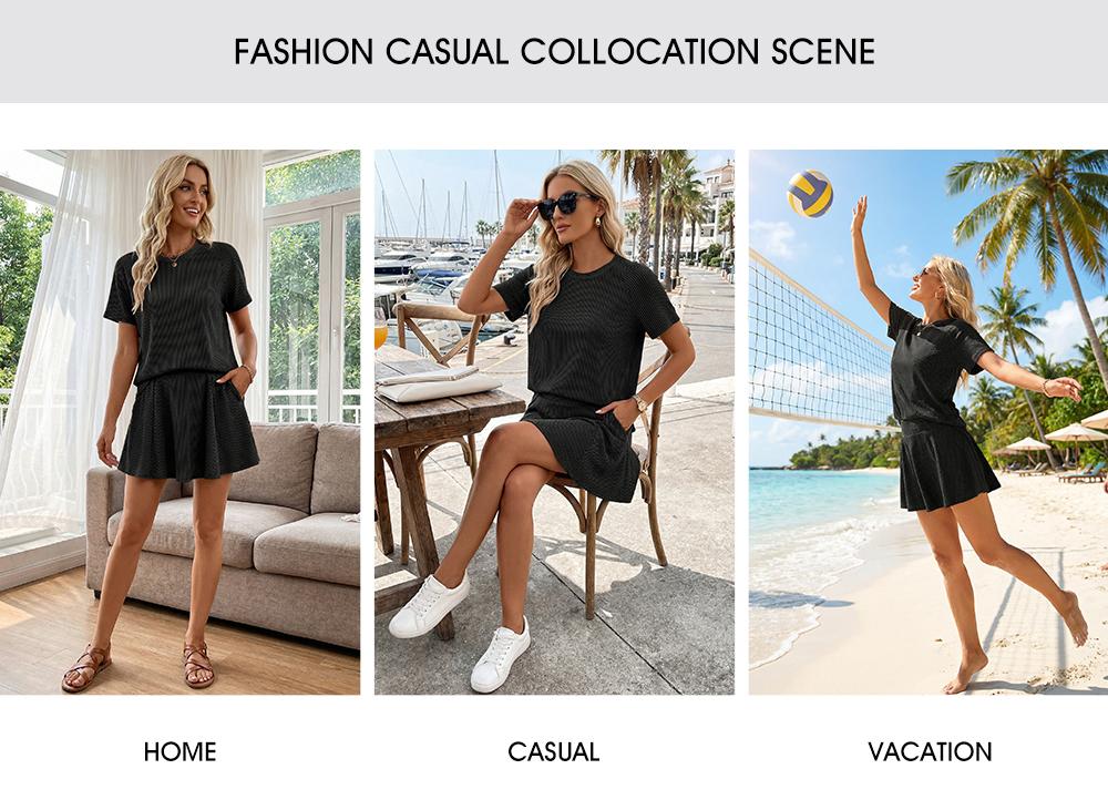 EVALESS Women's 2 Piece Sets Ribbed Knit Short Sleeve Tops & Lined Pleated Mini Skirt Lounge Sets Comfy Summer Outfits Soft Tracksuit Basic Womenswear - Casual SwimWeek EVALESS Women's 2 Piece Sets Ribbed Knit Short Sleeve Tops & Lined Pleated Mini Skirt Lounge Sets Comfy Summer Outfits Soft Tracksuit Basic Womenswear - Casual SwimWeek