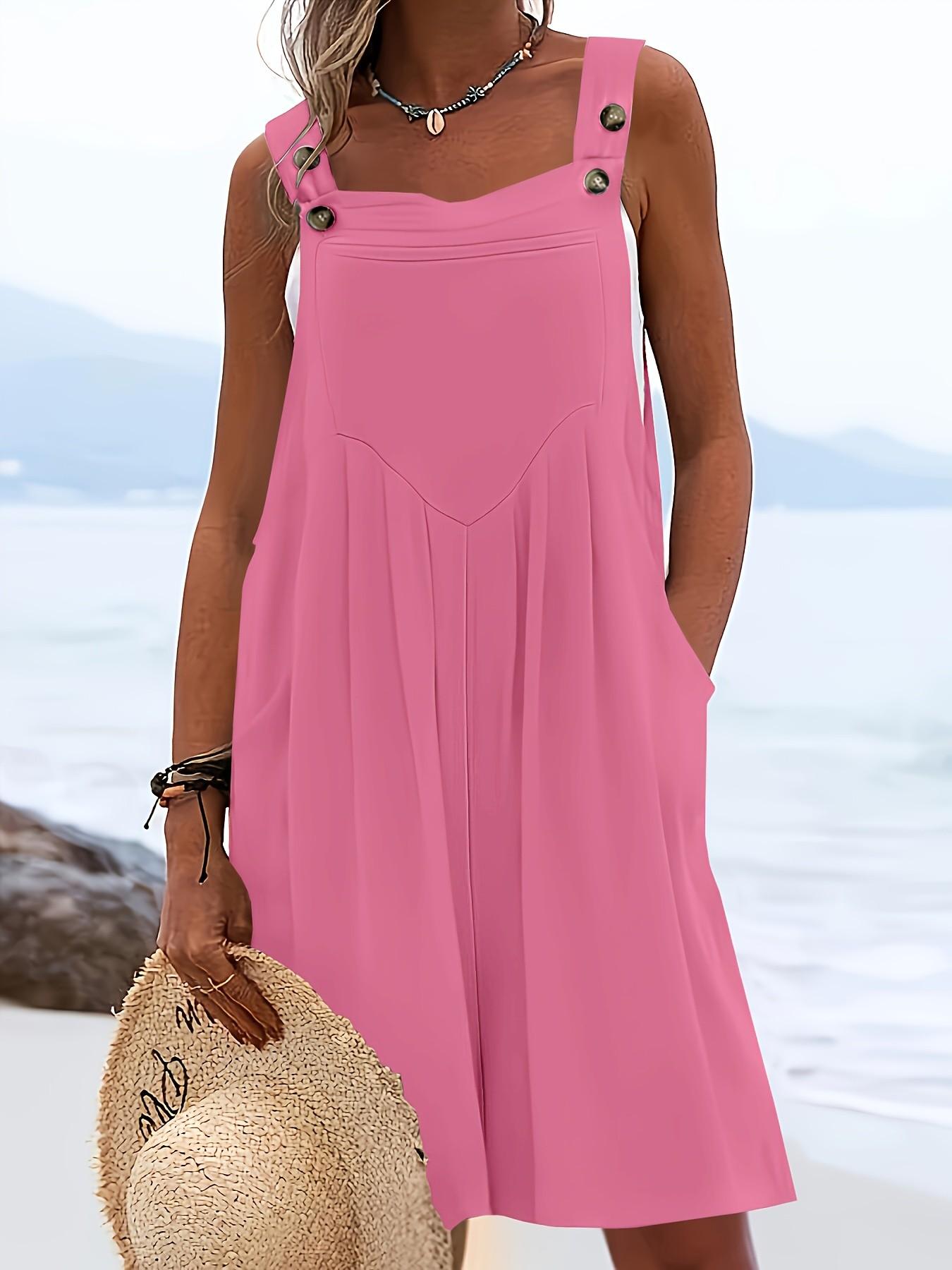 Women's Plus Size Casual Fashion Womenswear Spring Sleeveless Wide Leg Shorts, Loose Fit Belted Overall Pants with Button Pockets, 10 Colors Available