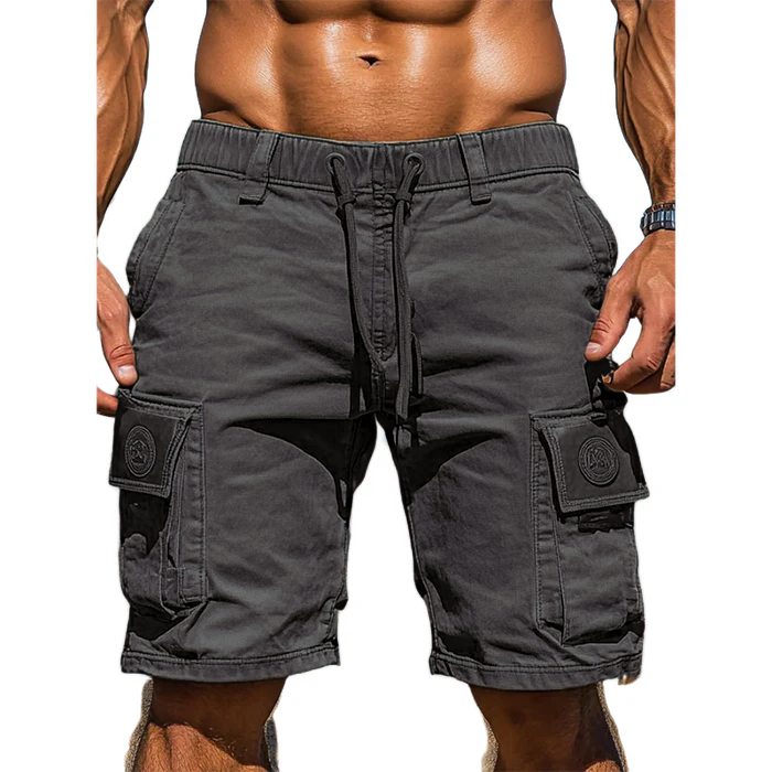 Men's Cotton Elastic Waist Multi - Pocket Cargo Shorts