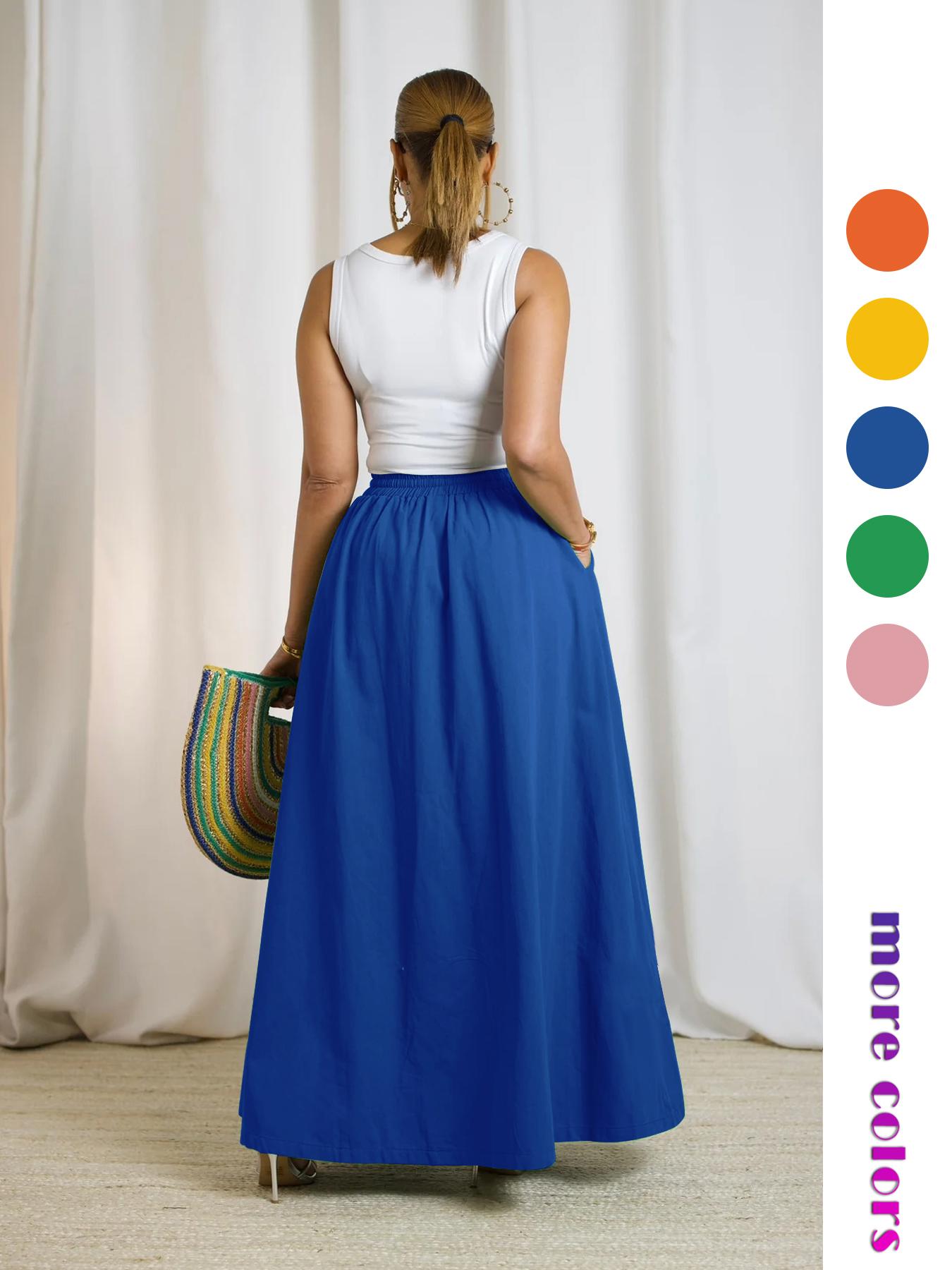 Women's Plain Drawstring High Waist Skirt, Casual Boho Pocket Wrap Skirt for Summer, Ladies Bottoms for Beach Holiday Vacation