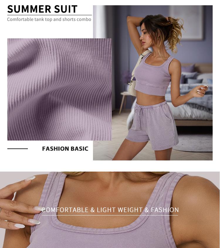 AUTOMET Fade Craft Casual Acid Wash Set Womes 2 Peices Outfits Tank Top Spring Basic Shorts Y2K Comfortable Set -No Bleach or Detergent Needed!