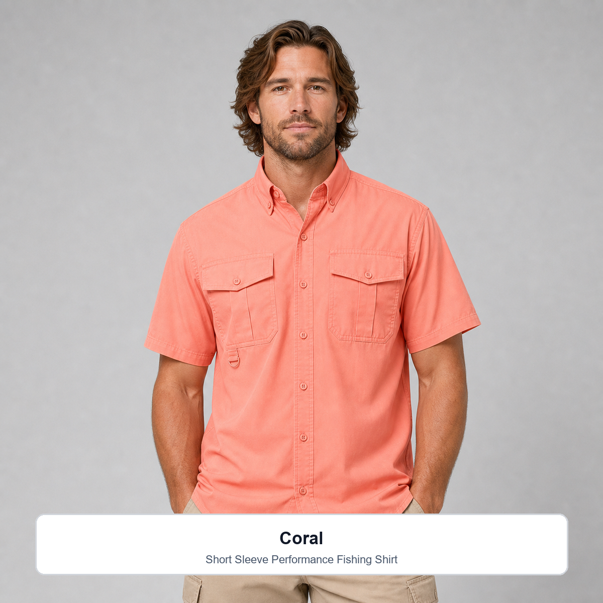 Men's 15-Pack Performance Fishing Shirts - Coral on-model view