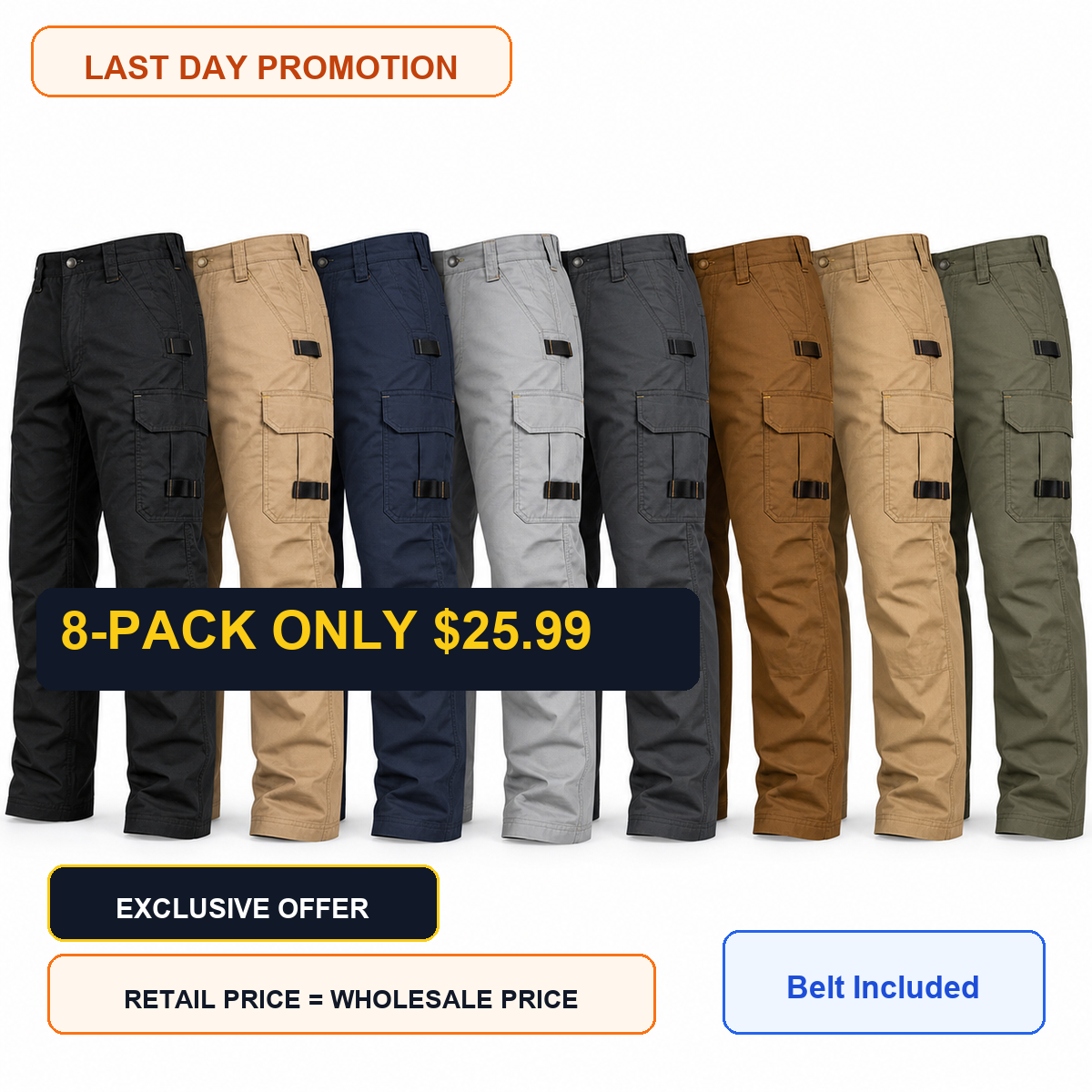 Men's 8-Pack Ripstop Work Pants - 8-pack promotional image