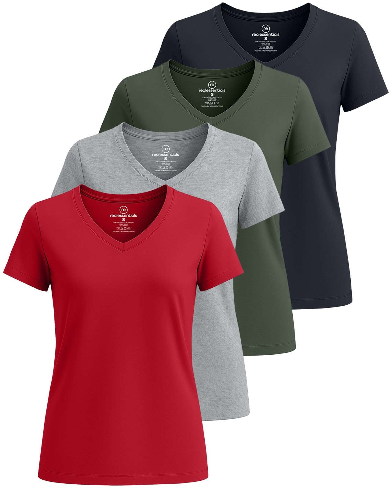 4 Pack: Women's Short-Sleeve V-Neck T-Shirt (Available in Plus Size)