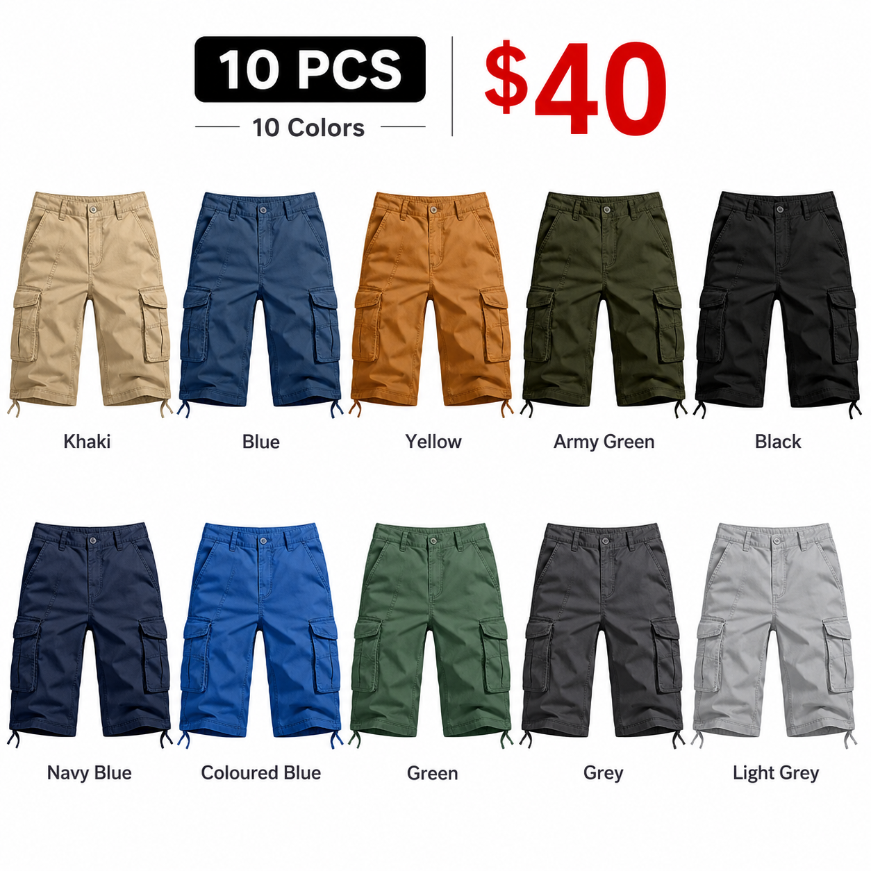 MAGNIVIT Men's Capri Long Elastic Cargo Shorts below Knee Shorts 3/4 Cotton Cargo Casual Shorts with Multi-Pockets