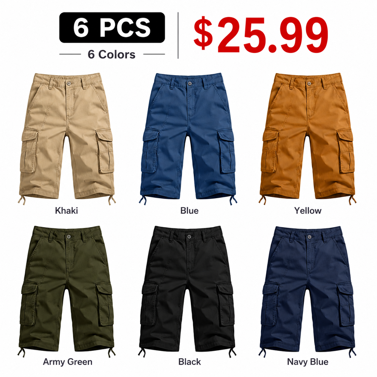 MAGNIVIT Men's Capri Long Elastic Cargo Shorts below Knee Shorts 3/4 Cotton Cargo Casual Shorts with Multi-Pockets