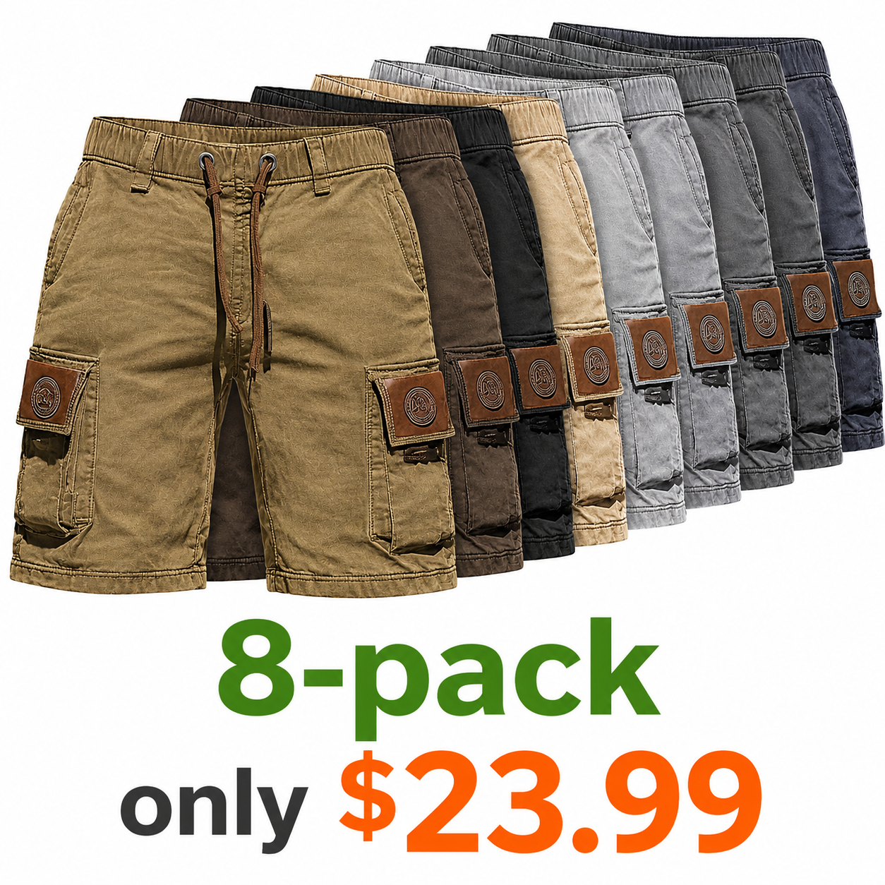 Men's Cotton Elastic Waist Multi-Pocket Cargo Shorts