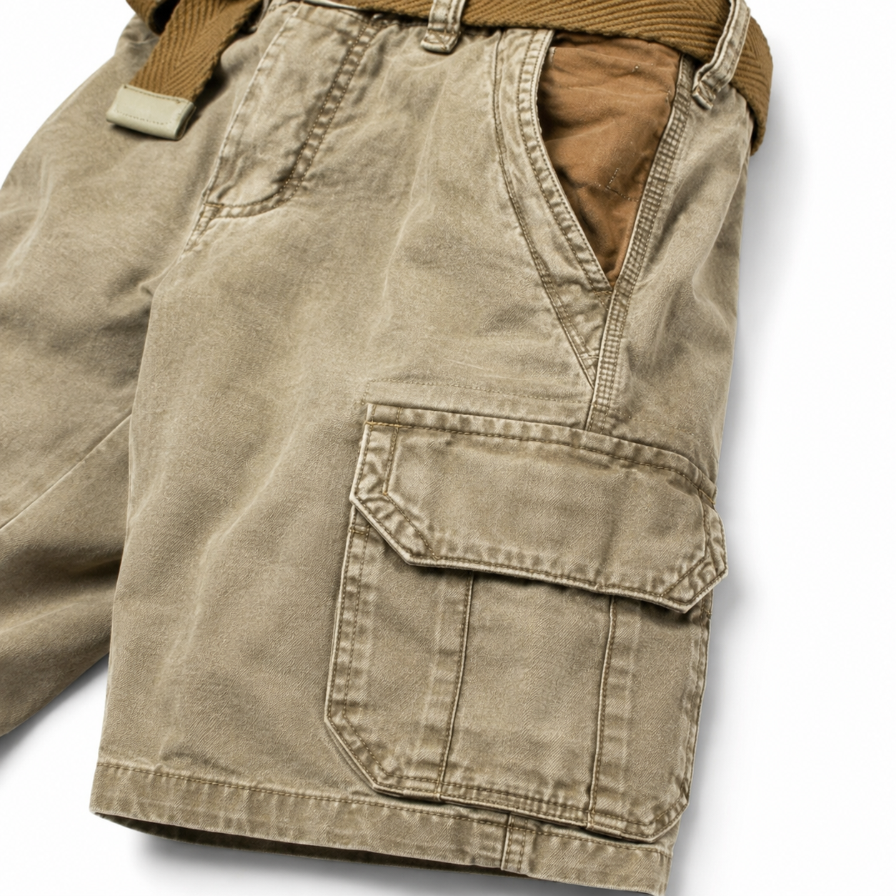 Men's Vintage Flag Independence Day Multi - Pocket Print Cargo Shorts (Belt Included)