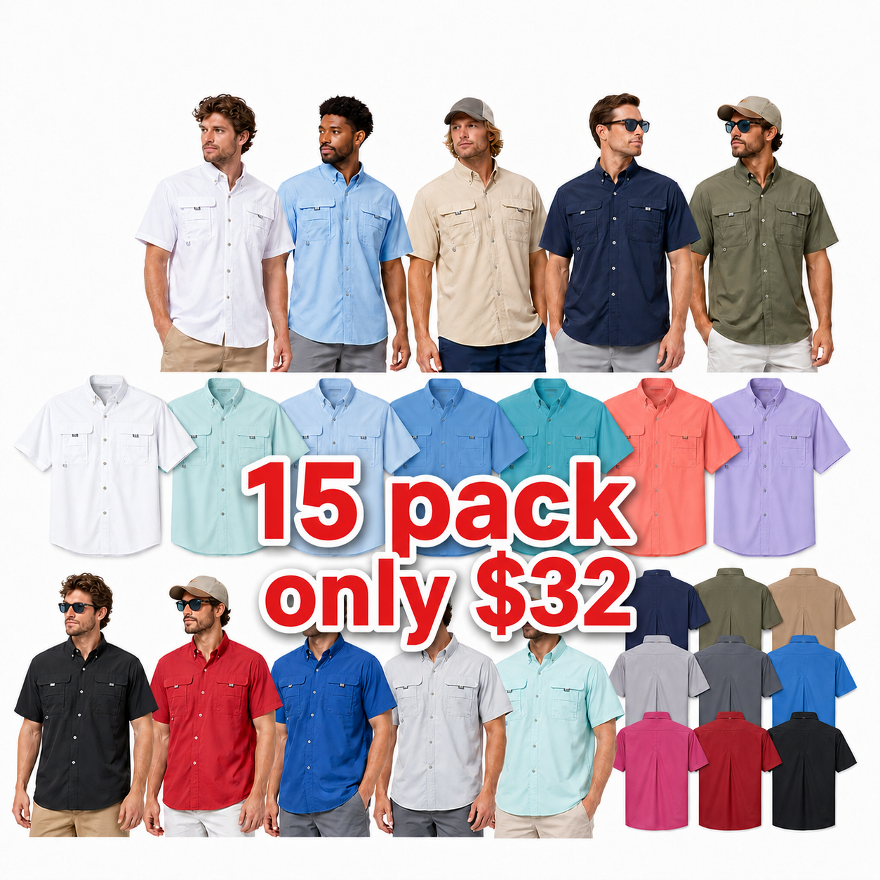 Men's 15-Pack Performance Fishing Shirts