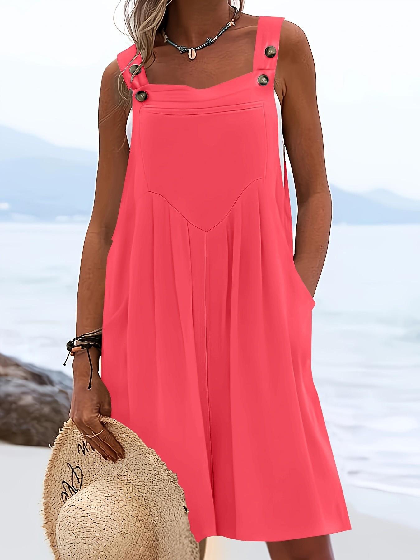 Women's Plus Size Casual Fashion Womenswear Spring Sleeveless Wide Leg Shorts, Loose Fit Belted Overall Pants with Button Pockets, 10 Colors Available