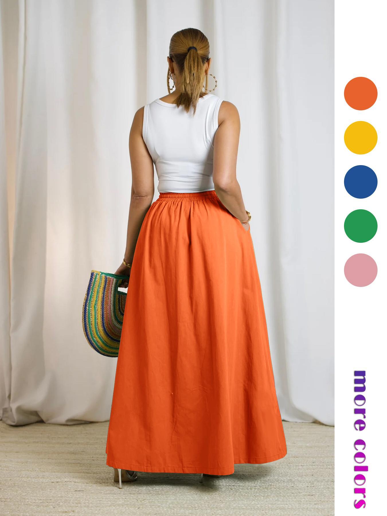 Women's Plain Drawstring High Waist Skirt, Casual Boho Pocket Wrap Skirt for Summer, Ladies Bottoms for Beach Holiday Vacation