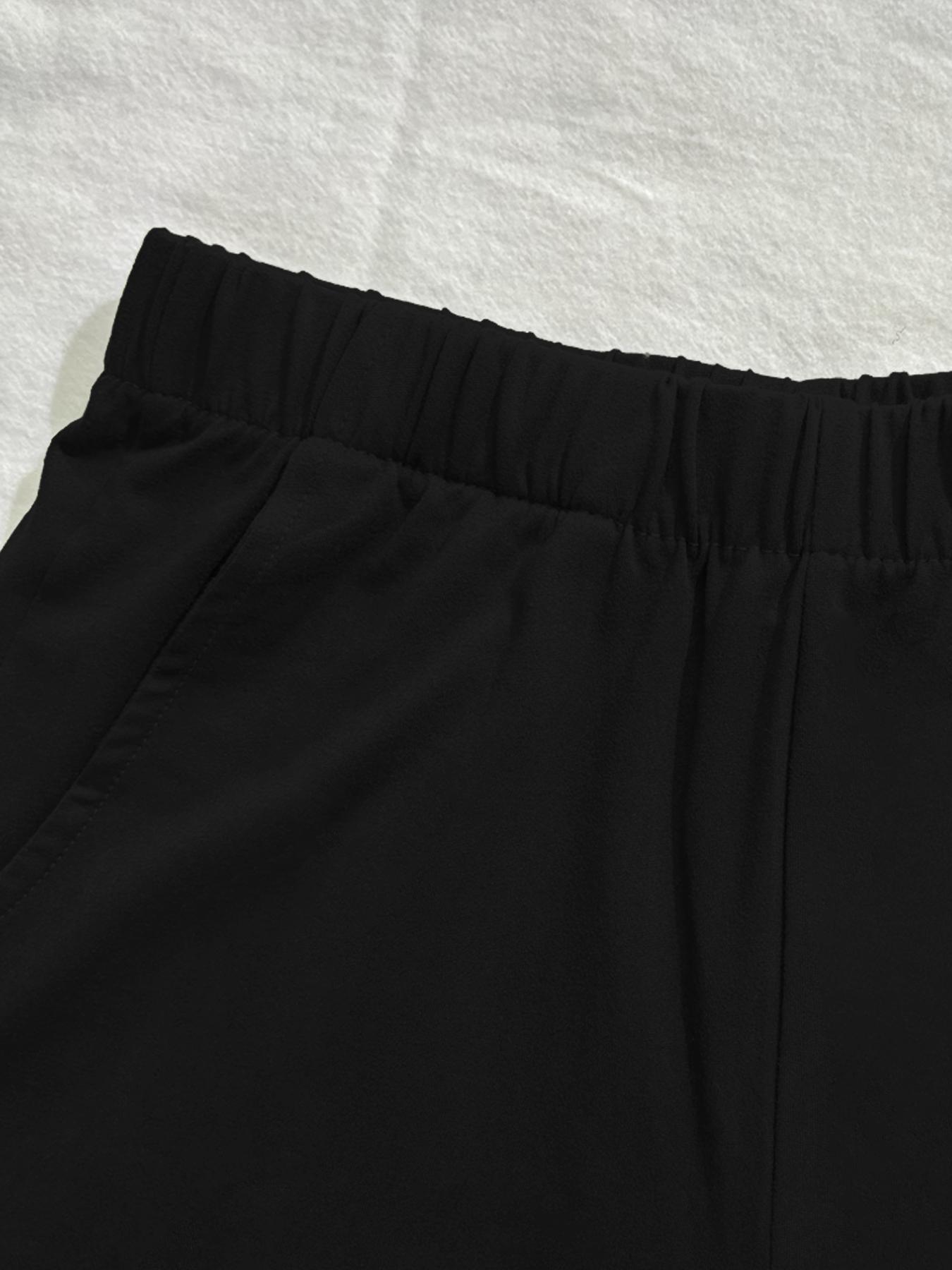 Women's Solid Co-ord Set, Casual Fitted Short Sleeve Tee & Elastic Waist Shorts Set, Women's Summer Clothes for Daily Wear, Cute Summer Outfit, Black