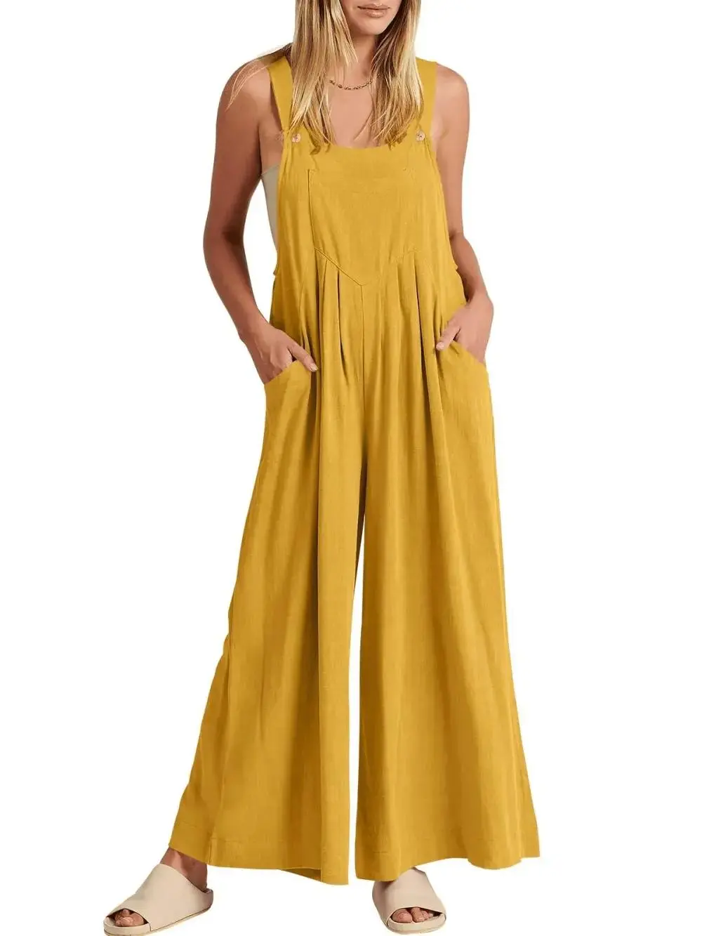 ✨Sleeveless Wide Leg Jumpsuit with Pockets