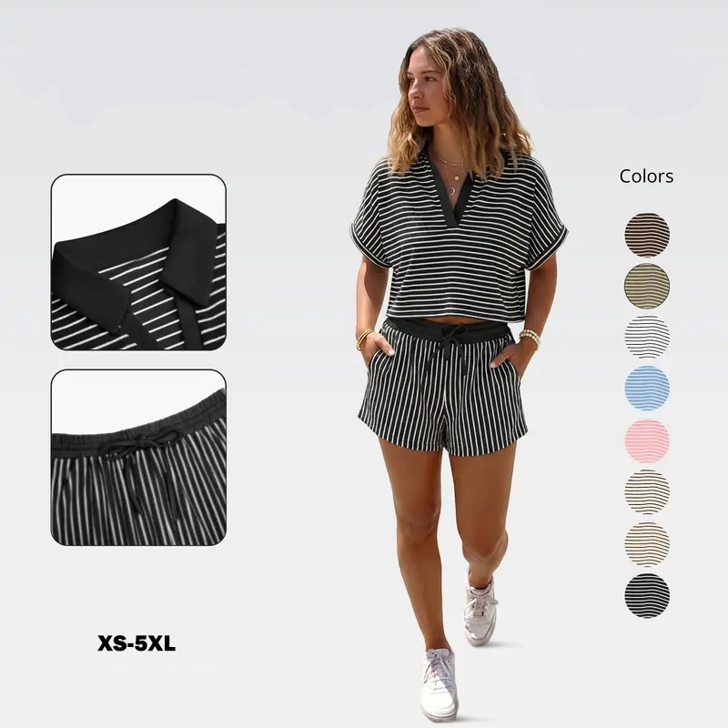 Women's striped short set detail