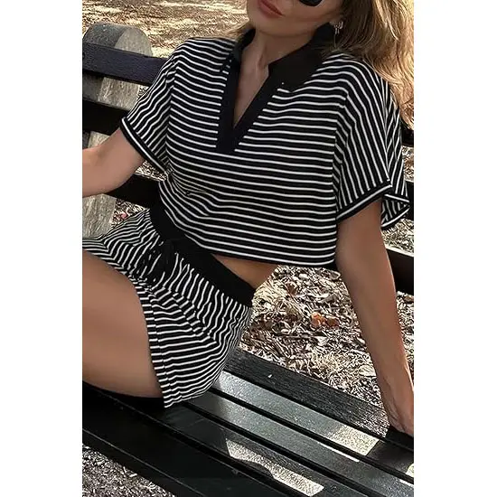 Women's striped short set detail