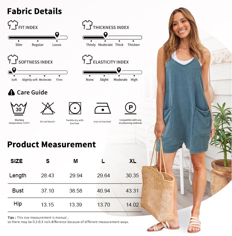 AUTOMET Fade Craft Loose Romper- Vintage Acid Wash Womens Sleeveless Casual Summer Spaghetti Strap Overalls Shorts Jumpsuit with Pockets