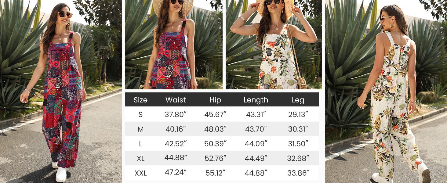 UANEO Women's Patchwork Dual Pocket Jumpsuit Loose Floral Print Bohemian Wide Leg Bib Overall Casual Womenswear Printed
