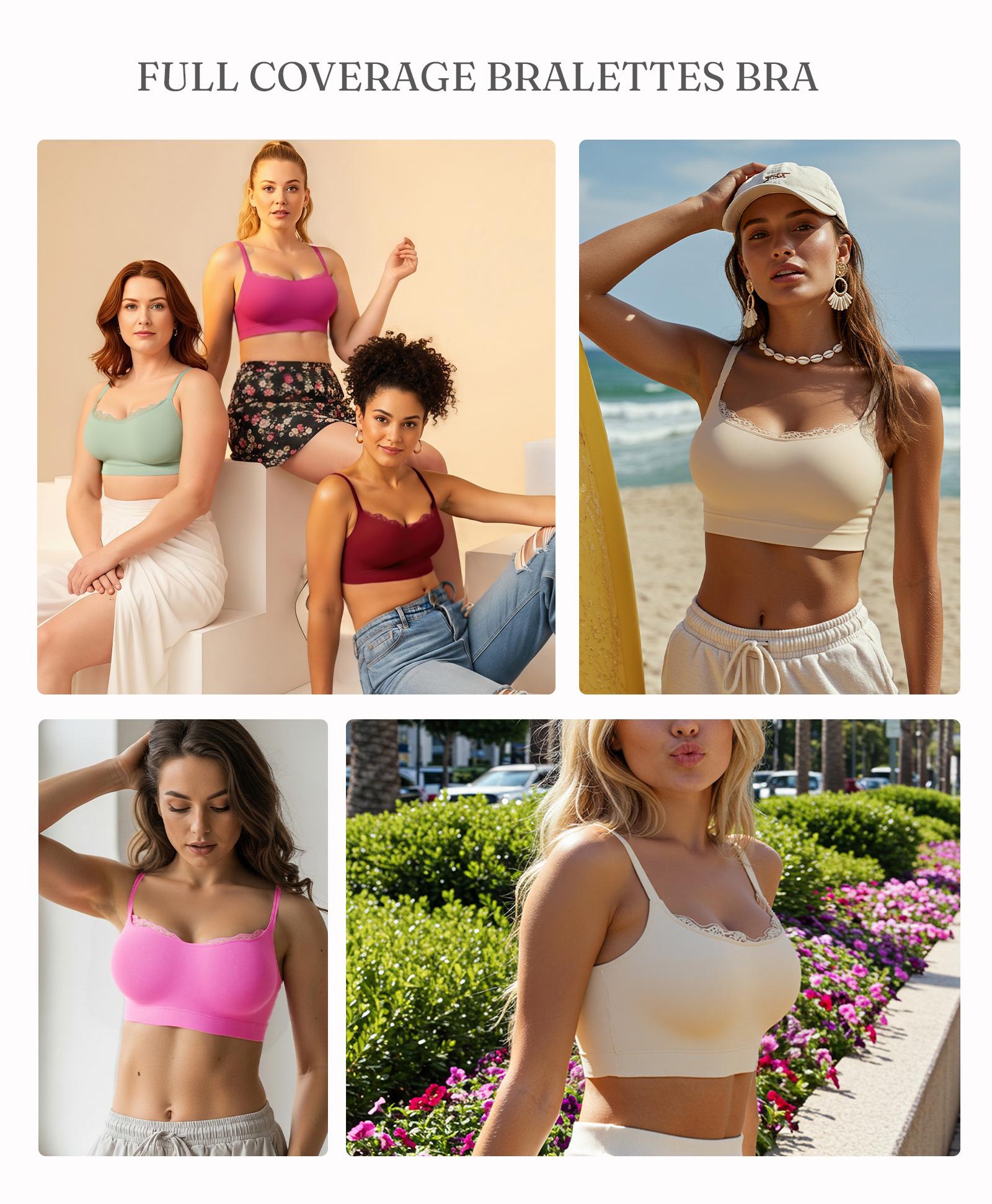  Lace Trim U-Plunge Bralette Wireless Seamless Wireless Everyday Bras Comfortable