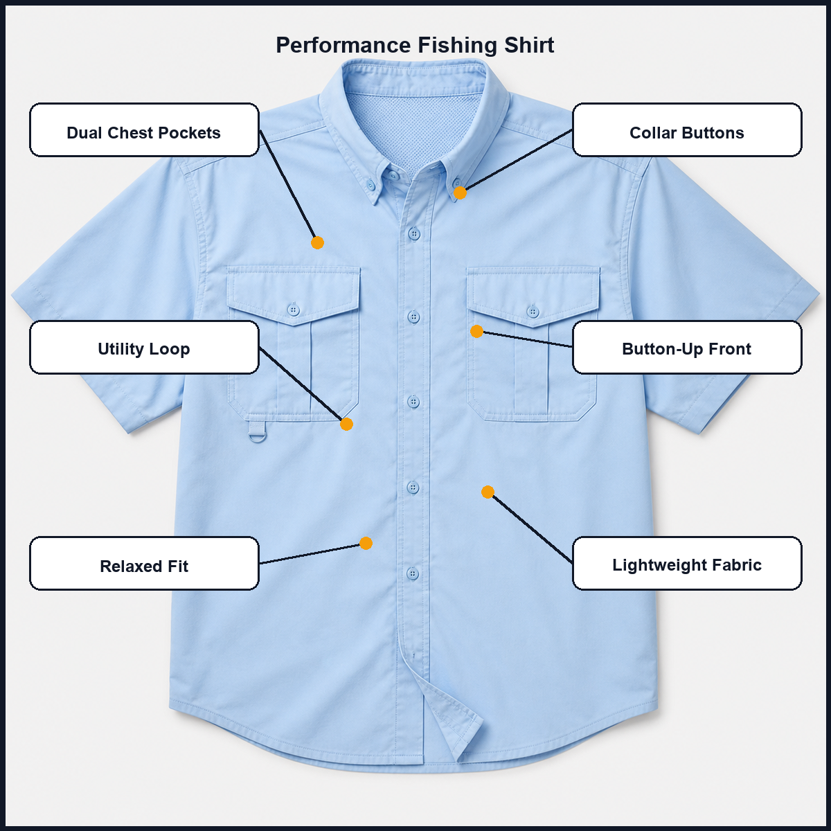 Men's 15-Pack Performance Fishing Shirts - front feature callouts