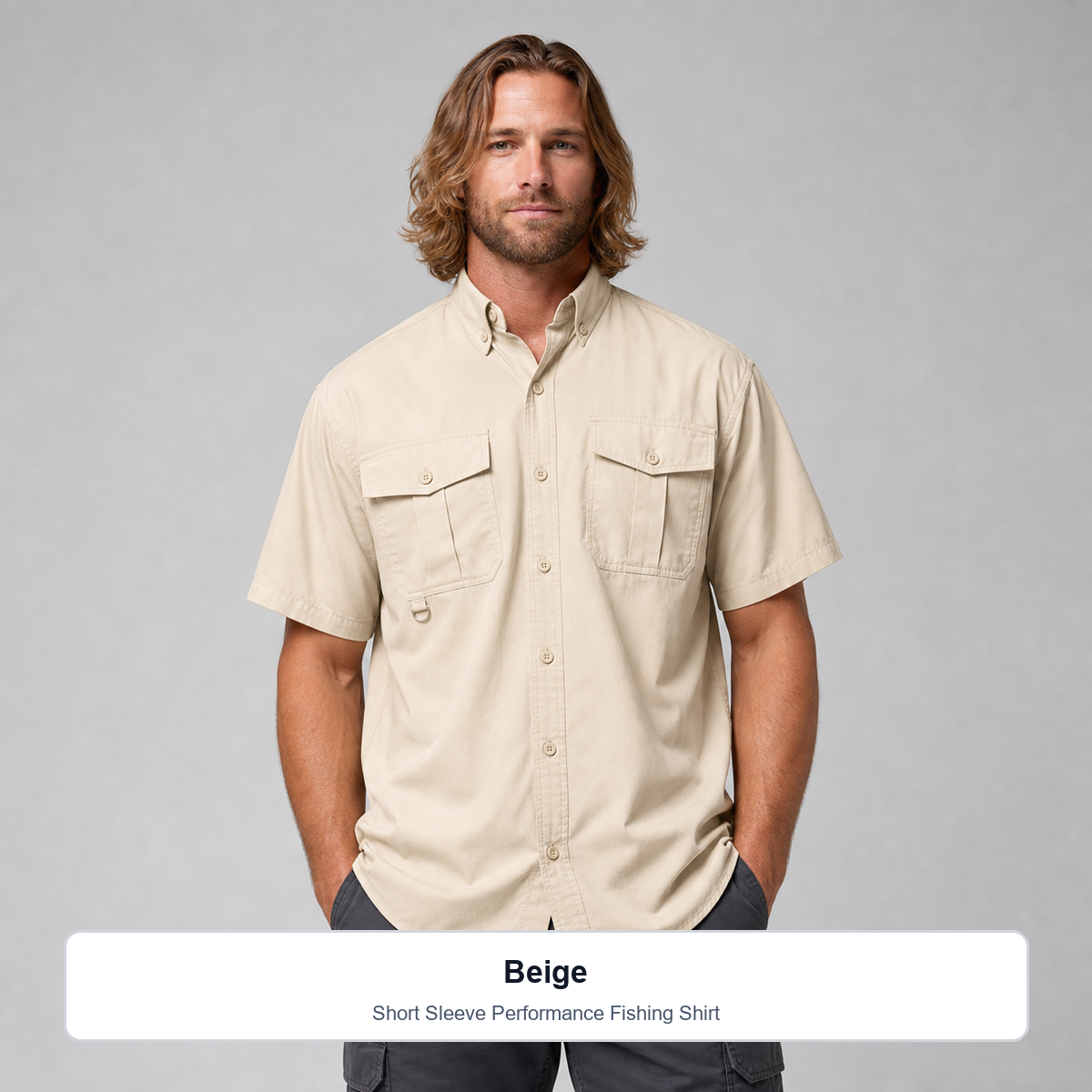Men's 15-Pack Performance Fishing Shirts - Beige on-model view