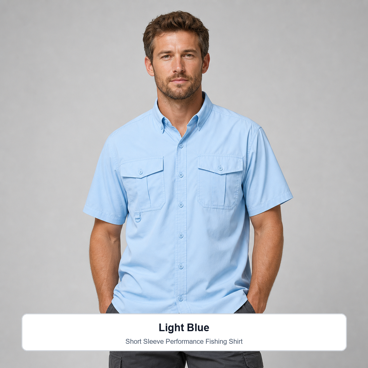 Men's 15-Pack Performance Fishing Shirts - Light Blue on-model view