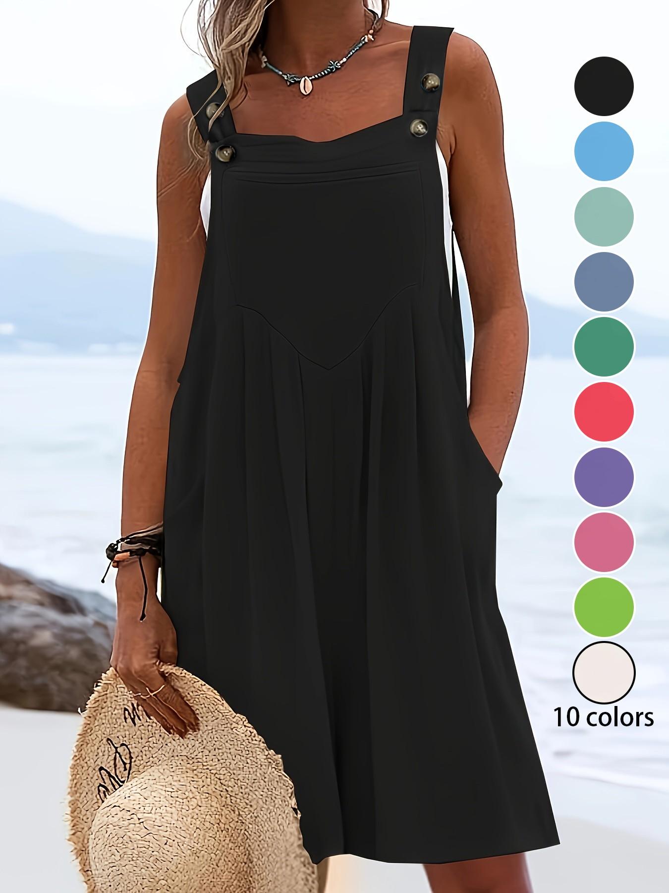 Women's Plus Size Casual Fashion Womenswear Spring Sleeveless Wide Leg Shorts, Loose Fit Belted Overall Pants with Button Pockets, 10 Colors Available