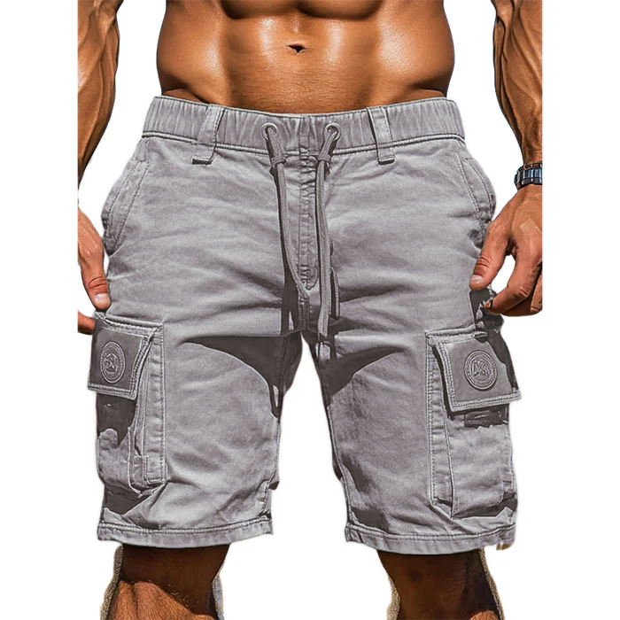 Men's Cotton Elastic Waist Multi - Pocket Cargo Shorts