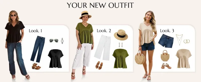 Cicy Bell Womens Summer Peplum Tops Oversized Babydoll Short Sleeve V Neck T Shirts Casual Loose Pleated Swing Blouse