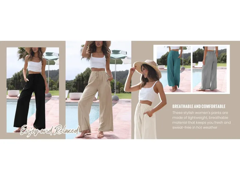 Women's cotton linen palazzo pants outfit ideas