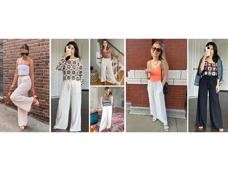 Yeokou Women's  Cotton Linen 2026 Summer Palazzo Pants Flowy Wide Leg Beach Trousers with Pockets Casual Wideleg