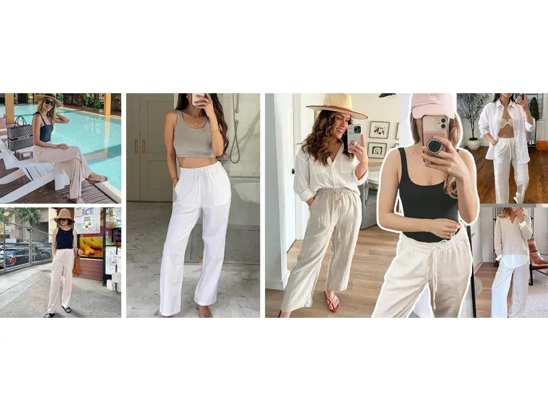 Yeokou Women's  Cotton Linen 2026 Summer Palazzo Pants Flowy Wide Leg Beach Trousers with Pockets Casual Wideleg